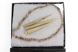 Native American Indian - (3) Bone Awls And Necklace