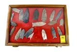 Native American Indian - (20) Large Arrowheads In Wood Case