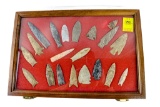 Native American Indian - (20) Large Arrowheads In Wood Case