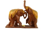 Wood Carving - Early Thailand Fighting Elephants