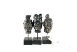 (3) Carved Wood Oriental Warrior Busts