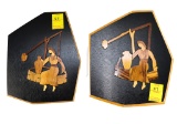 (2) Carved Wood Ornate Frames Of Village Scenes
