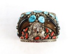 Native American Indian - Sterling Silver, Turquoise & Grizzly Claw Wristlet