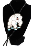 Native American Indian - Bolo Tie - Polar Bear And Turquoise