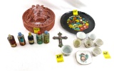 Sockeye Glasses; Perfume Bottles; Indian Chief Wall Hanging; Jamaica Tray;