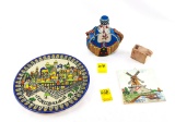Hand Carved Game Box, some damage; Window Trivet; Jerusalem Platter; Decorative Bottle