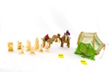 Early Asian Shade; (2) Camels; (10) Hand Carved Figurines