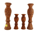 (4) Wood Carved Vases