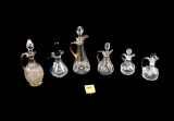 (5) Clear Glass Cruets; (1) Crackle Glass w/Blue Handle & Stopper