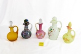 (5) Cruets - (1) Fenton LG Wright Cased; (1) American Art Glass Threaded Iridescent;