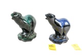 (2) Ceramic Polar Bears, Green & Blue