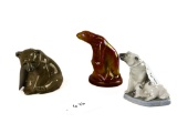 (2) Llardo Polar Bear Statues; (1) Carnival Glass Polar Bear Statue