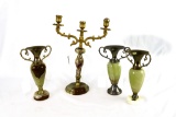 (3) Onyx Vases; Onyx of Pakistan Candelabrum