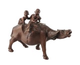 Phenomenal Wood Carving - Malaysian Water Buffalo W/ Riders & Inlays