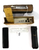 Taylor Slide Ruler; (2) Taylor Thermometers in Box & Case