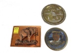 (2) Vintage Egyptian Decorative Wall Plates; Three Dimensional Elephant Wall Hanging