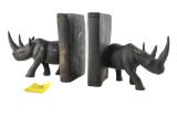 Carved Wood Rhino Bookends