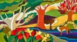 Helen Webber Cow & Calf Scene Tapestry, Very Colorful, 13' 3