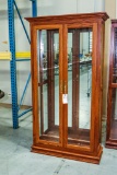 Oak Curio Cabinet, Illuminated, Glass Doors, No Shelves, 40