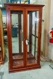 Oak Curio Cabinet, Illuminated, Glass Doors, No Shelves, 39.5