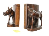 Vintage Warthogs Wood Carved Bookends