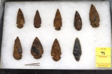 Native American Indian - Frame Of 9 Arrowheads