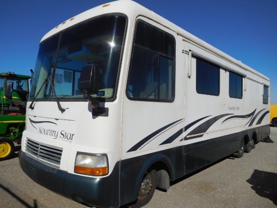 1997 KOUNTRY STAR 38' MOTOR HOME, GAS, V-10, AWNING, TWIN BEDS, SHOWER, WAS