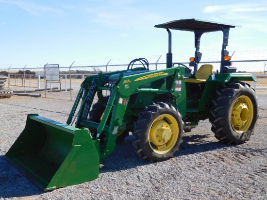 "2012 JD 5055E TRACTOR, FWA, 3PT, PTO, 1 HYD., ROPS, FRONT END LOADER & BUC