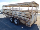 HANOVER 6' X 20' GN STOCK TRAILER, FULL METAL TOP, 2 COMP., TA, BUTTERFLY R