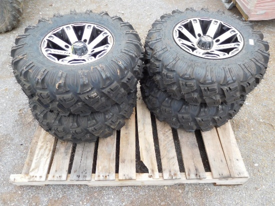 SET OF NEW CARLISLE 4 WHEELER TIRES & MSH WHEELS, (2) 25X10.00X12 , (2) 25X