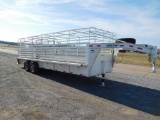 2014 DELCO 7' X 24' STOCK TRAILER, GN, 3 COMPARTMENT, RUBBER FLOOR, BAR TOP