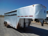 EXISS 7' X 16' ALUM. STOCK TRAILER, TA, TORSION AXLES, SWINGER/SLIDER REAR