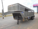 GOOSENECK 6' X 20' STOCK TRAILER, TA, ESCAPE DOOR, SOLID SIDES, 2 COMP., BU