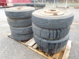 11R22.5 MOUNTED TIRES, 10 HOLE PILOT WHEELS, STEEL, 50% OR LESS ***SOLD TIM