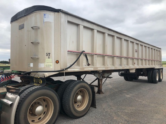 1997 TRAVIS 39' END DUMP, ALUMINUM, FLAT BOTTOM, TA, AR, SIDE RO TARP W/HAND CRANK