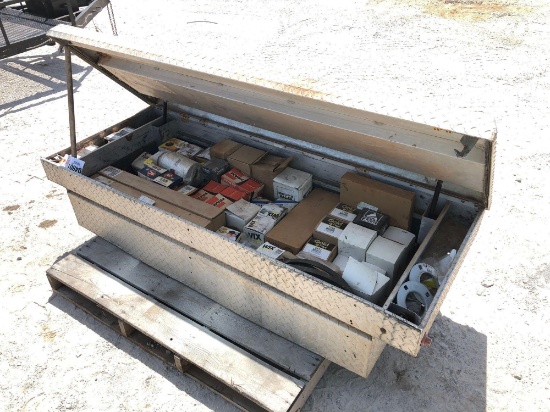 6' X 30" ALUM. TOOLBOX W/MISC. OIL FILTERS