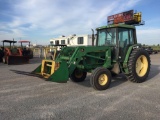 1997 JD 6400 TRACTOR, C&A, 3PT, PTO, DUAL HYD., W/JD 620 QUICK ATTACH. LOADER W/BUCKET & SPIKE