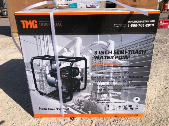TMG 3" SEMI-TRASH WATER PUMP, 6.5 HP, GAS, UNUSED