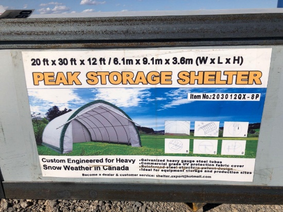 20' X 30' X 12' PEAK STORAGE SHELTER, UNUSED