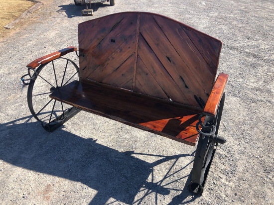 RUSTIC CEDAR/WAGON WHEEL BENCH, 70" WIDE,