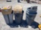 LOT OF 8 TRASH CANS AND 3 BOXES OF LIGHTS