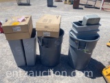 LOT OF 8 TRASH CANS AND 3 BOXES OF LIGHTS