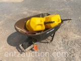 WHEELBARROW WITH 2 DIESEL CANS AND MISC. TOOLS