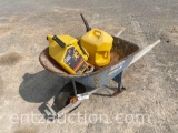 WHEELBARROW WITH 2 DIESEL CANS AND MISC. TOOLS