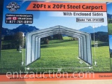 TMG 20' X 20' ALL STEEL CARPORT WITH ENCLOSED SIDES,