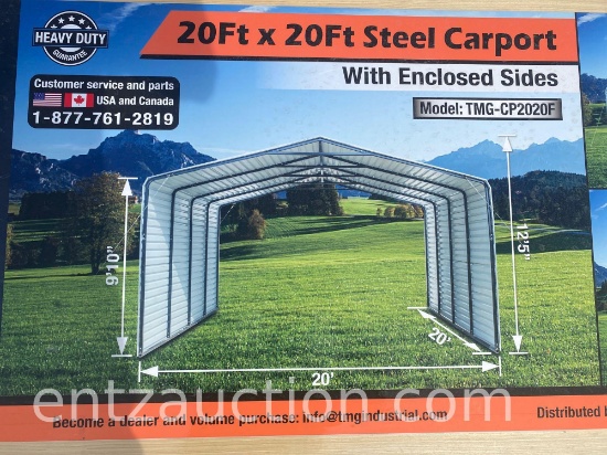 TMG 20' X 20' ALL STEEL CARPORT WITH ENCLOSED