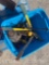 TUB OF TOOLS, RECEIVER HITCHES, TIRE IRON AND DRILL