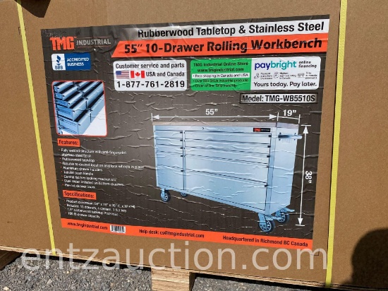 TMG 55" 10 DRAWER ROLLING WORKBENCH WITH RUBBER