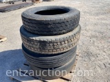 LOT OF MISC TIRES 1) 295/75R 22.5 ON ALUM RIM,