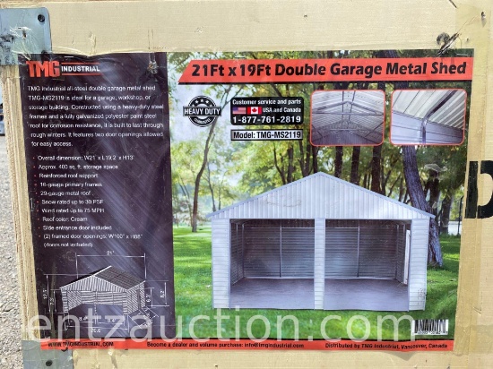 TMG 21' X 19' DOUBLE GARAGE/METAL SHED, UNUSED